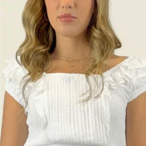 Surf Gypsy White Rayon Swiss Dot Pleated Ruffle Top